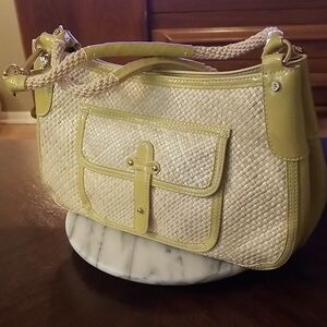 Liz Claiborne Stylish Cream and Green Woven Handbag